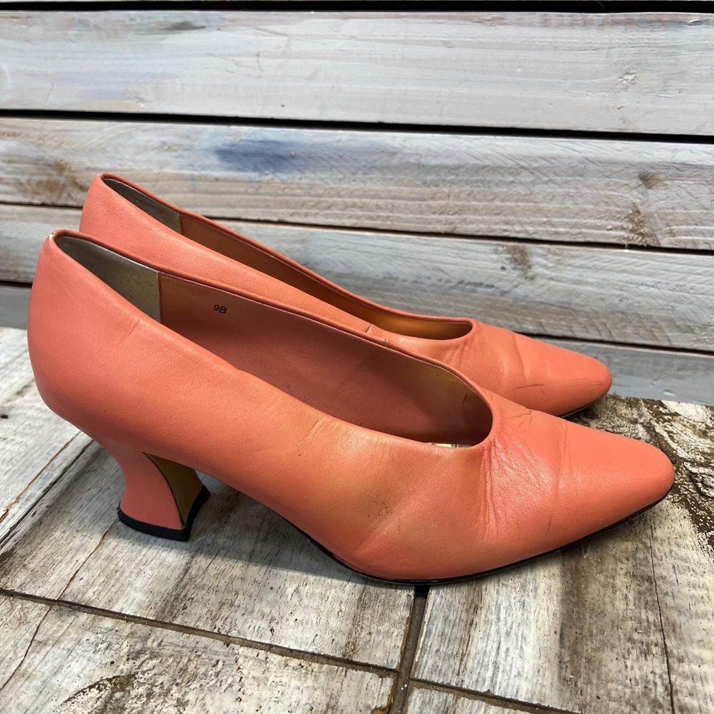 Vintage Valley Lane Coral Pink Leather Pumps Spool Kitten Heel Almond Toe 9B